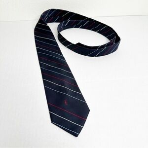 YSL Yves Saint Laurent Vintage Neckwear Tie Navy Red White Blue Stripes